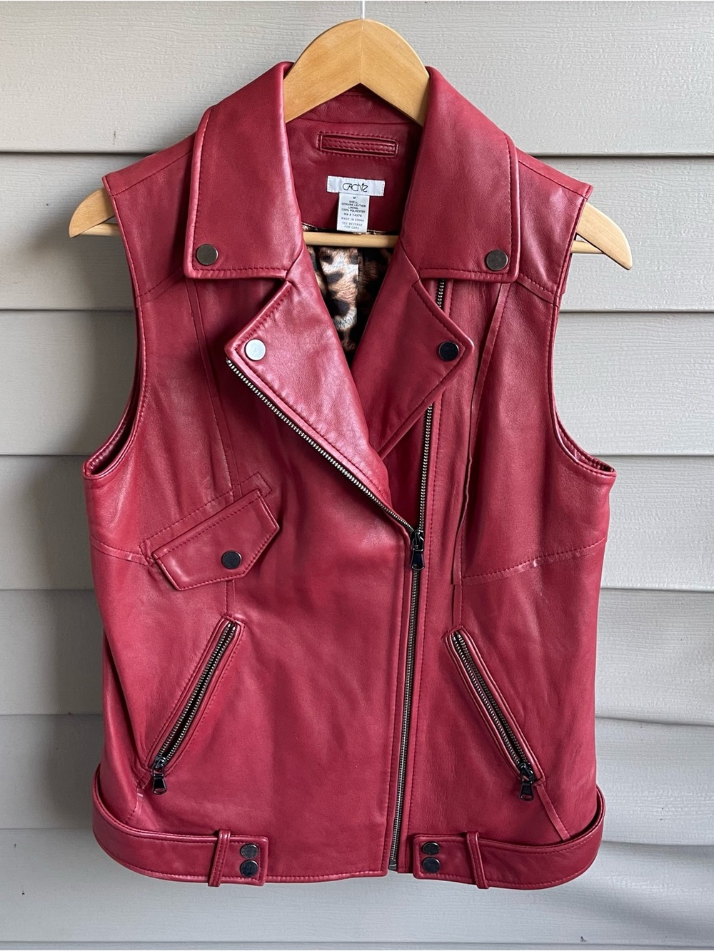 Cache Genuine Leather Vest Women's Size Medium Rust Red Moto Full Zip Jacket Y2K